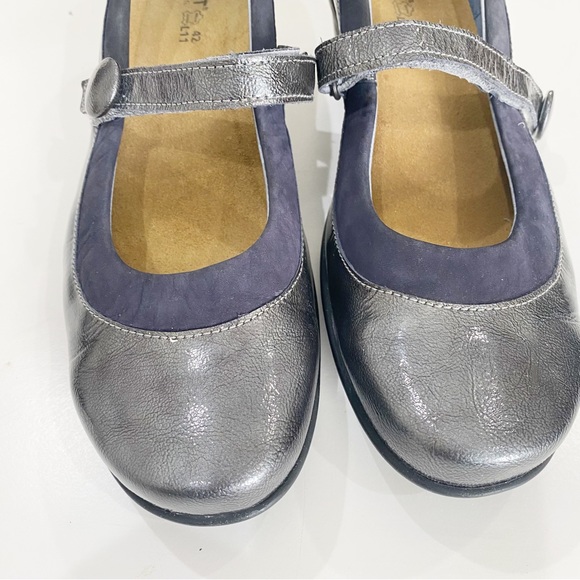 NAOT Pewter Patent Leather and Suede Comfort Low-Heel Mary Jane Pumps Si… - Picture 4 of 8